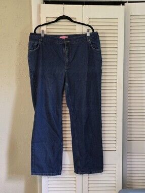 Woman Within 16W Dark Wash Jeans Elastic Waist Straight Leg Plus Size